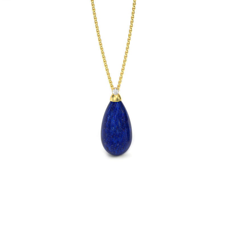 Lapis Lazuli and Diamond Teardrop Pendant, 18K Gold