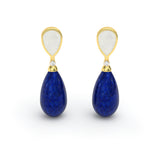 Mother of Pearl, Lapis Lazuli, Diamond Teardrop Earrings, 18K Gold