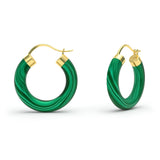 Malachite Hoop Earrings, 18K Yellow Gold