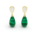 Mother of Pearl, Malachite, Diamond Teardrop Earrings, 18K Gold