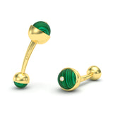 Round Sphere Malachite and Diamonds Ballon Cufflinks, 18K Yellow Gold