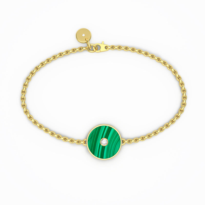 Malachite and Diamond Amulet Charm Bracelet, 18K Gold