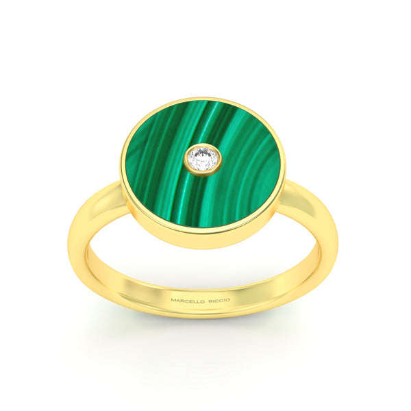 Malachite and Diamond Amulet Ring, 18K Gold