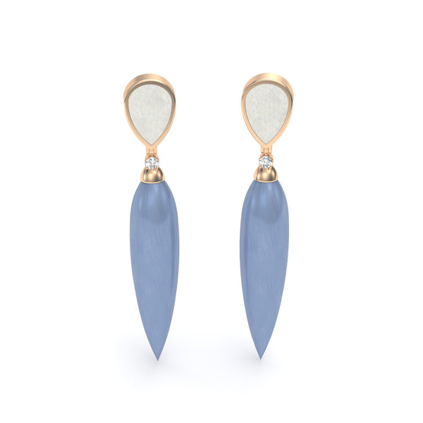 Blue Agate, Mother of Pearl and Diamond Drop Spike 18K Rose Gold