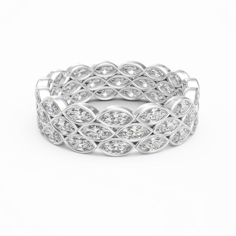 Marquise Diamond Bezel Set Triple Row Eternity Ring, 18K White Gold or Platinum