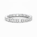 Emerald Cut Diamond Bezel Set Eternity Ring, 18K White Gold or Platinum