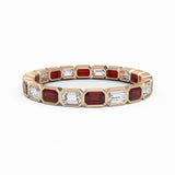 Ruby and White Sapphire Bezel Set Eternity Ring, 18K Rose Gold