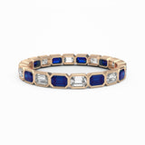 Blue and White Sapphire Bezel Set Eternity Ring, 18K Rose Gold