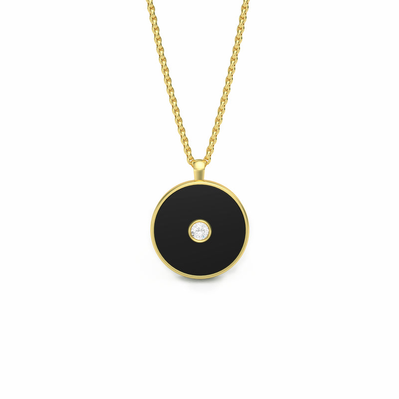 Black Agate and Diamond Amulet Pendant, 18K Gold