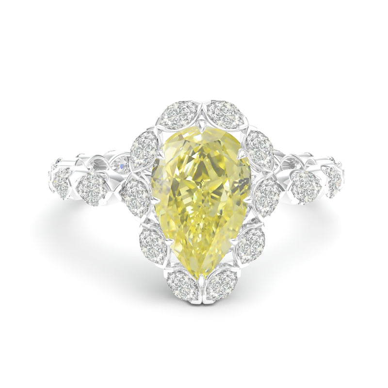 pear yellow diamond marquise claw set ring