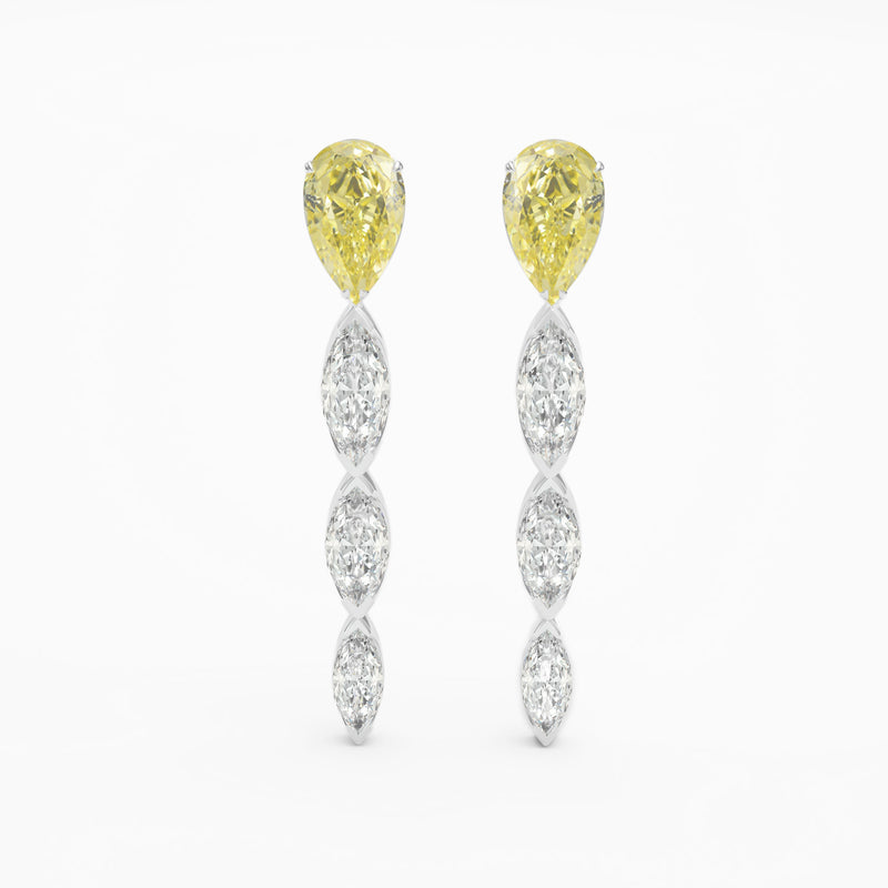 PEAR YELLOW & MARQUISE WHITE DIAMOND Earrings