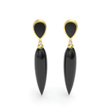 Black Agate and Diamond Drop Spike Earrings, 18K Gold