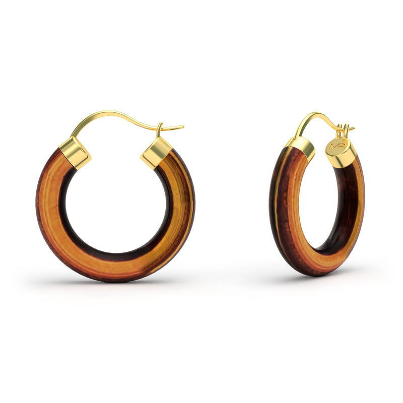 Tiger Eye Hoop Earrings, 18K Yellow Gold