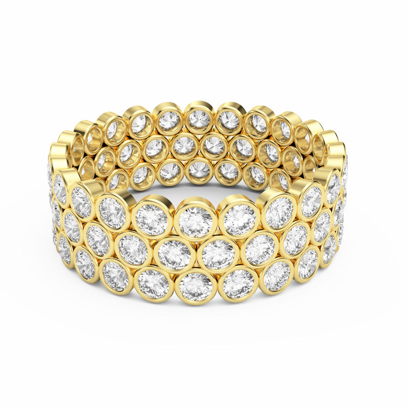 Round Diamond Triple Row Bezel Set Eternity Ring, 18K Yellow Gold