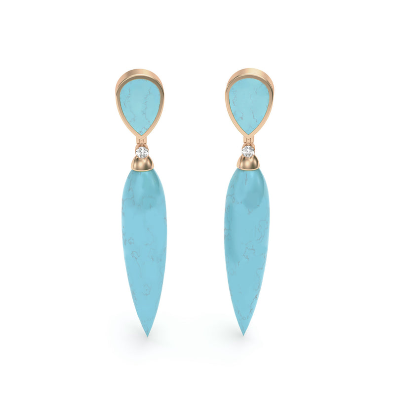 Turquoise and Diamond Spike Drop Earrings, 18K Rose Gold