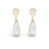 Mother of Pearl, White Agate, Diamond Teardrop Earrings, 18K Gold