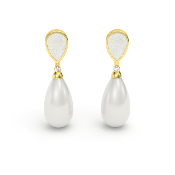 MOTHER OF PEARL, DIAMOND & WHITE AGATE Earrings