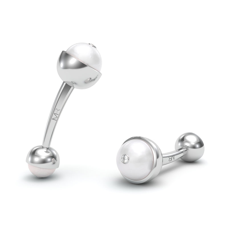 Diamonds and Pearl Ballon Cufflinks, 18K White Gold